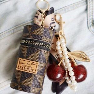 Geometric Pattern Keychain with Cherry Charm